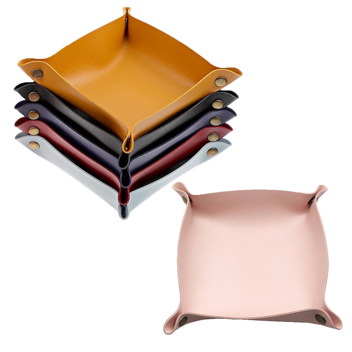 6 stuks -Vierkante lade -Sieradenlade -Opbergdoos van PU-leer -Draagbare entreetafel en nachtkastje, opberglade voor op reis -Geschikt voor mannen en vrouwen -Kan sleutels, portemonnees, horloges, munten, zonnebrillen, USB-kabels, enz. bevatten