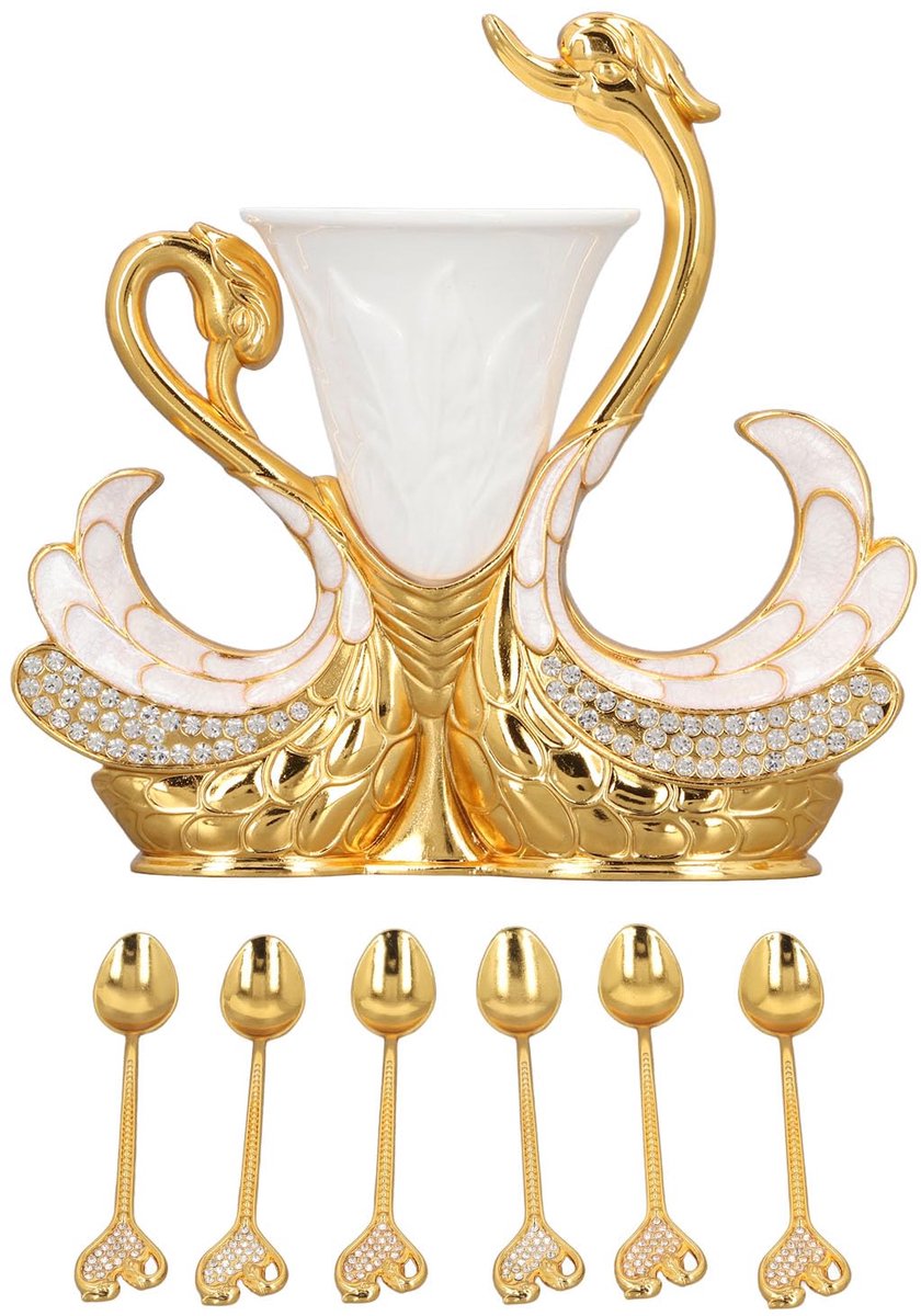 Koffielepel set, 6 gouden koffielepels met houder, minilepels voor koffie, ijs en desserts