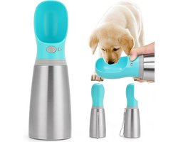 Vitdipy - Drinkfles Hond - 700 ML - 2-in-1 waterfles en voerbak - Onderweg - Lekvrij - RVS