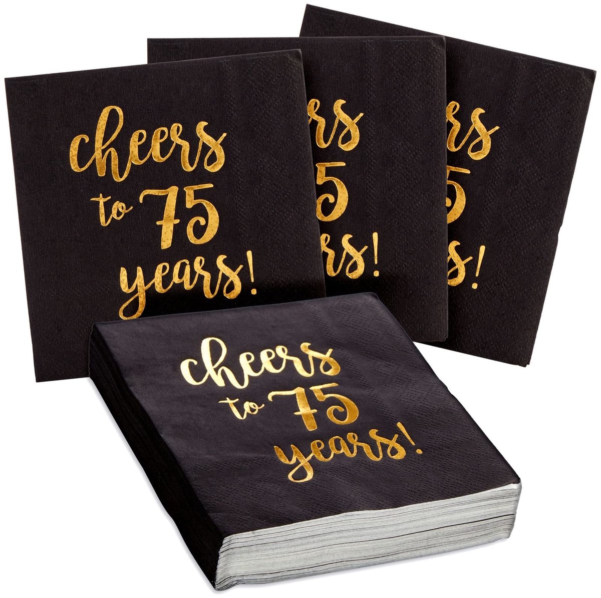 75E Verjaardag Cocktailservetten - 3-laags, Zwart en Goud - 5 x 5 Inch - Pack van 50
