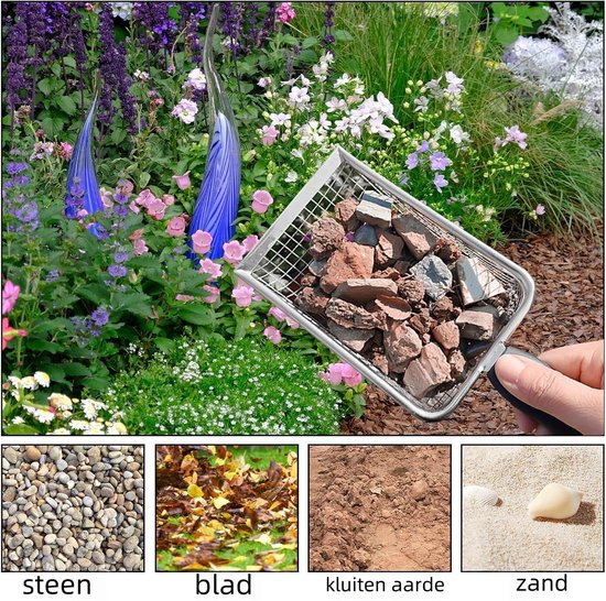 1 stuk - Grondzeef - Tuinzeef met handvat - 3,8 mm gaten - Geschikt voor aarde, stenen, compost en zand - Zwart(kunststof handvat) van Kinzo Garden — afbeelding 2