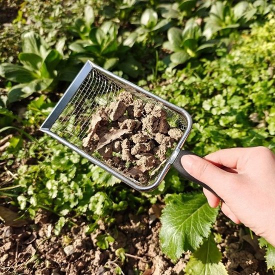 1 stuk - Grondzeef - Tuinzeef met handvat - 3,8 mm gaten - Geschikt voor aarde, stenen, compost en zand - Zwart(kunststof handvat) van Kinzo Garden — afbeelding 5