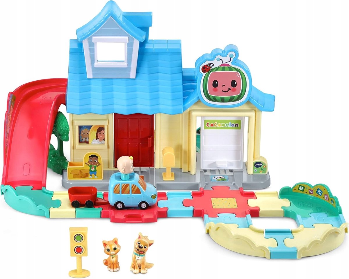 CoComelon JJ's Huis Interactieve Treinbaan met Auto's van VTech in Meerkleurig – productfoto