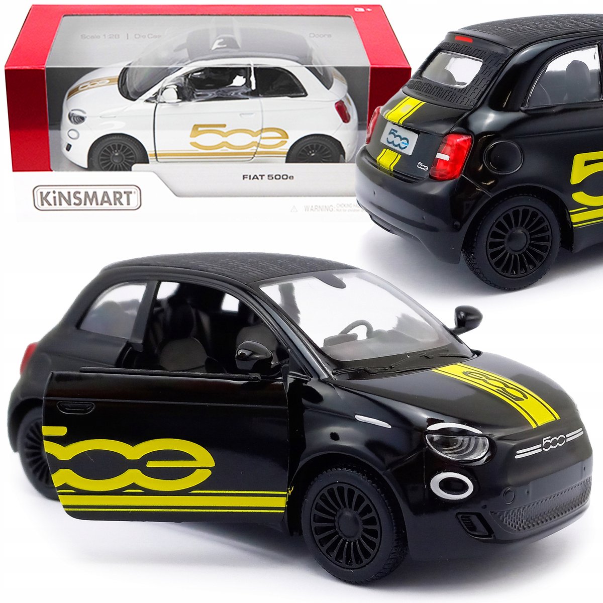 Metalen Fiat 500e Speelgoedauto 1:28 met Pull-Back Motor