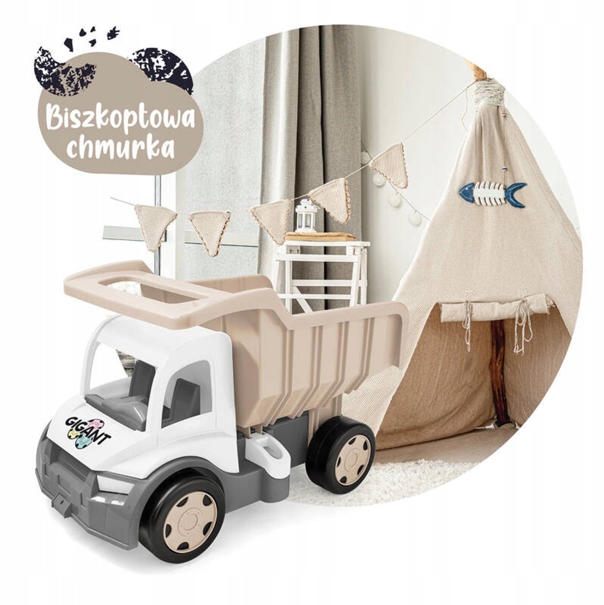 Wader Gigant Kiepwagen Beige/Grijs/Wit - 55 cm - Draagvermogen 150 kg