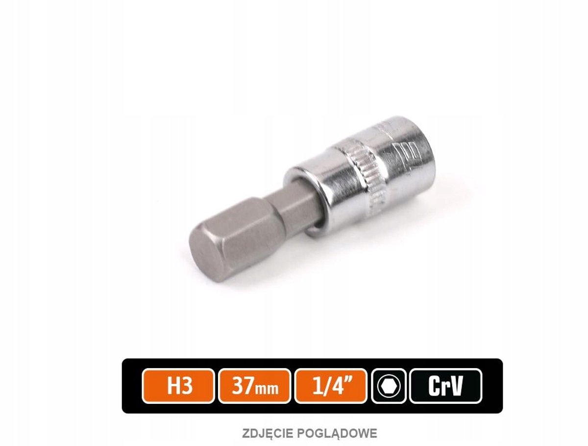 Dopsleutel 1/4" met HEX Bit 37 mm/H3