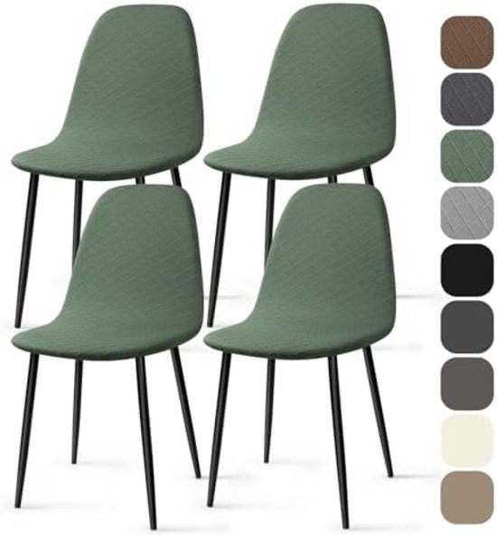 PromoHome Stretch Stoelhoes 4 Stuks Jacquard en Universele Stoelbekleding - Afneembare Wasbare Hoes voor Thuis Hotel Restaurant Feest - Groen