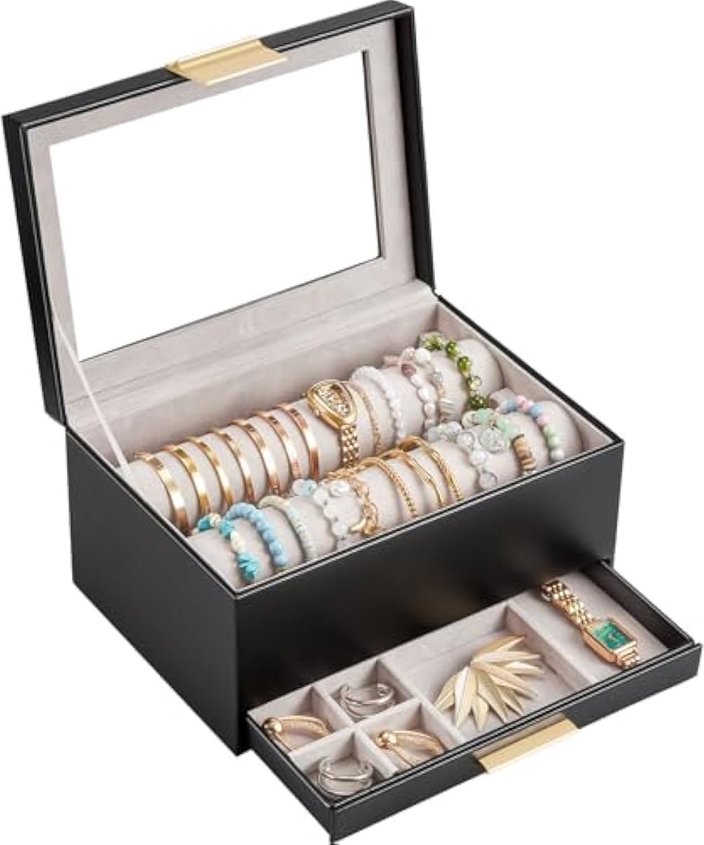 Armband - voor armbanden, horloges, transparante dekselhouder voor vrouwen en meisjes - zwart