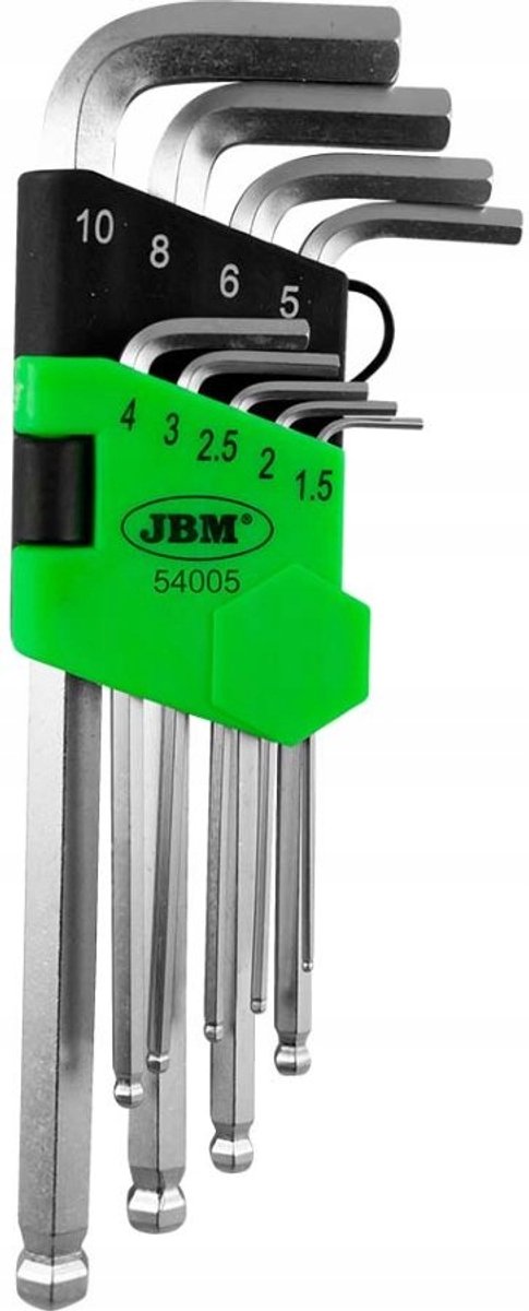 9-delige inbussleutelset met kegelkop (1/16"-3/8")