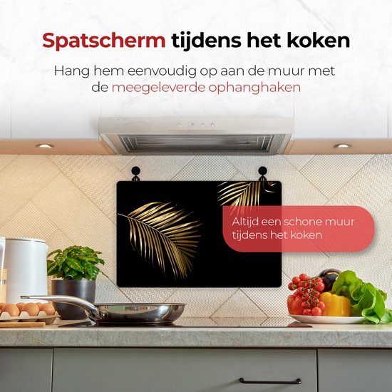 KitchyMist Inductie Beschermer 80x52 cm - Gouden Bladeren - Kookplaat Beschermer - Afdekplaat voor Kookplaat - Inductie Mat - Spatscherm Achterwand Keuken