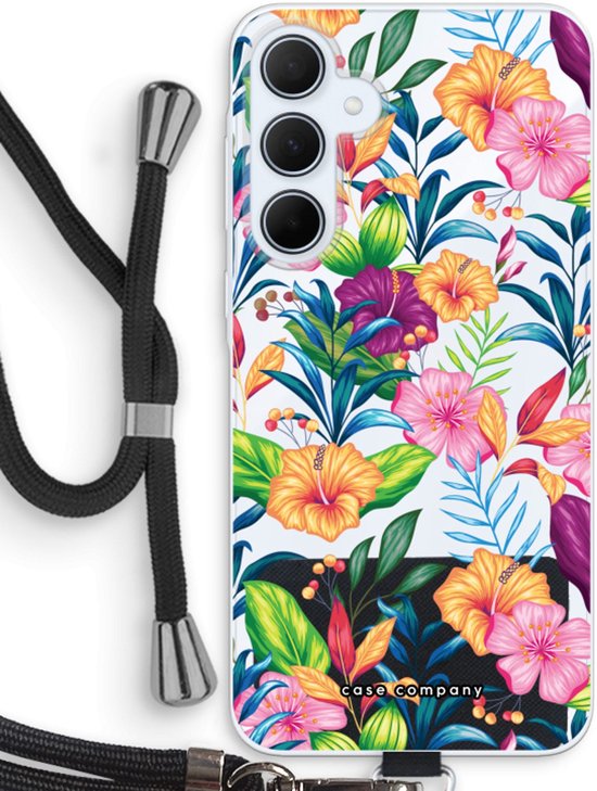 Case Company® - Coque avec cordon adaptée pour Samsung Galaxy A35 coque avec cordon - Tropical 2 - Coque de téléphone avec cordon Zwart - Protection sur tous les côtés et sur le bord de l'écran