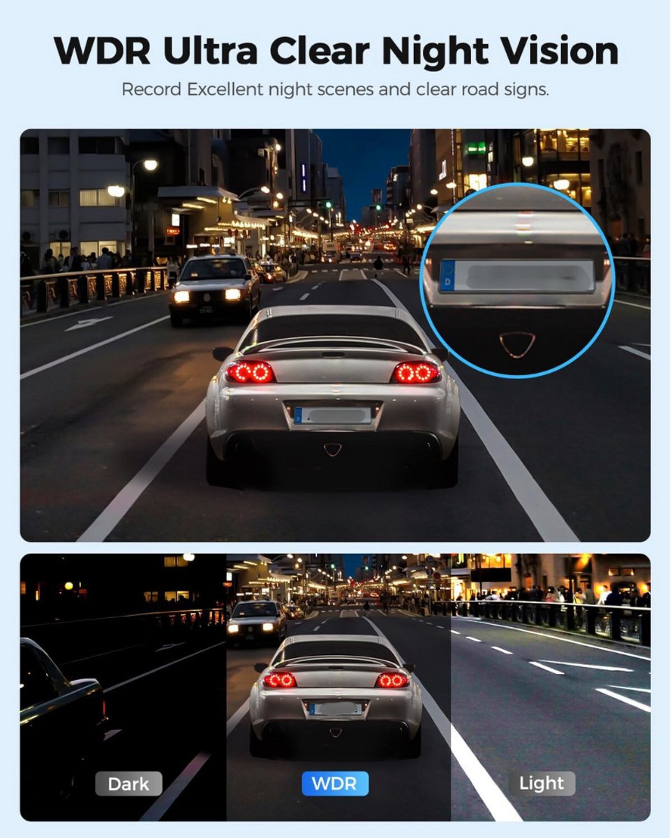 Dashcam voor auto voor en achter – Dual dashcam – Voor- en achtercamera – Autocamera – Full HD dashcam – Dashcam met nachtzicht – Dashcam met bewegingssensor – Groothoeklens – Parkeermodus – Loop recording – Dashcam met SD-kaart – foto 8