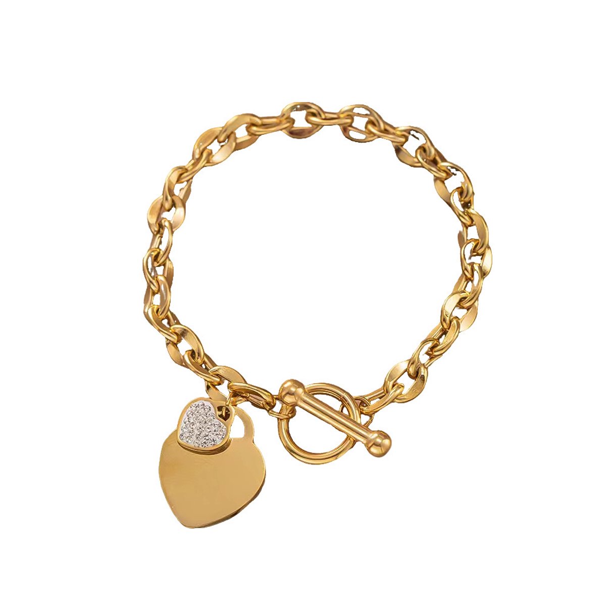 WeLoveSilver - Armband - Chirurgisch Staal - Goudkleurig - Harten & Kristallen