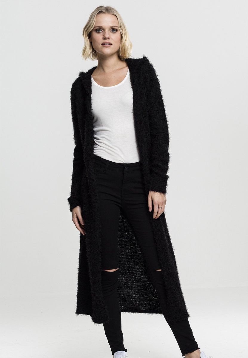 Urban Classics Ladies Hooded Feather Cardigan Cardigan M Katoen Zwart