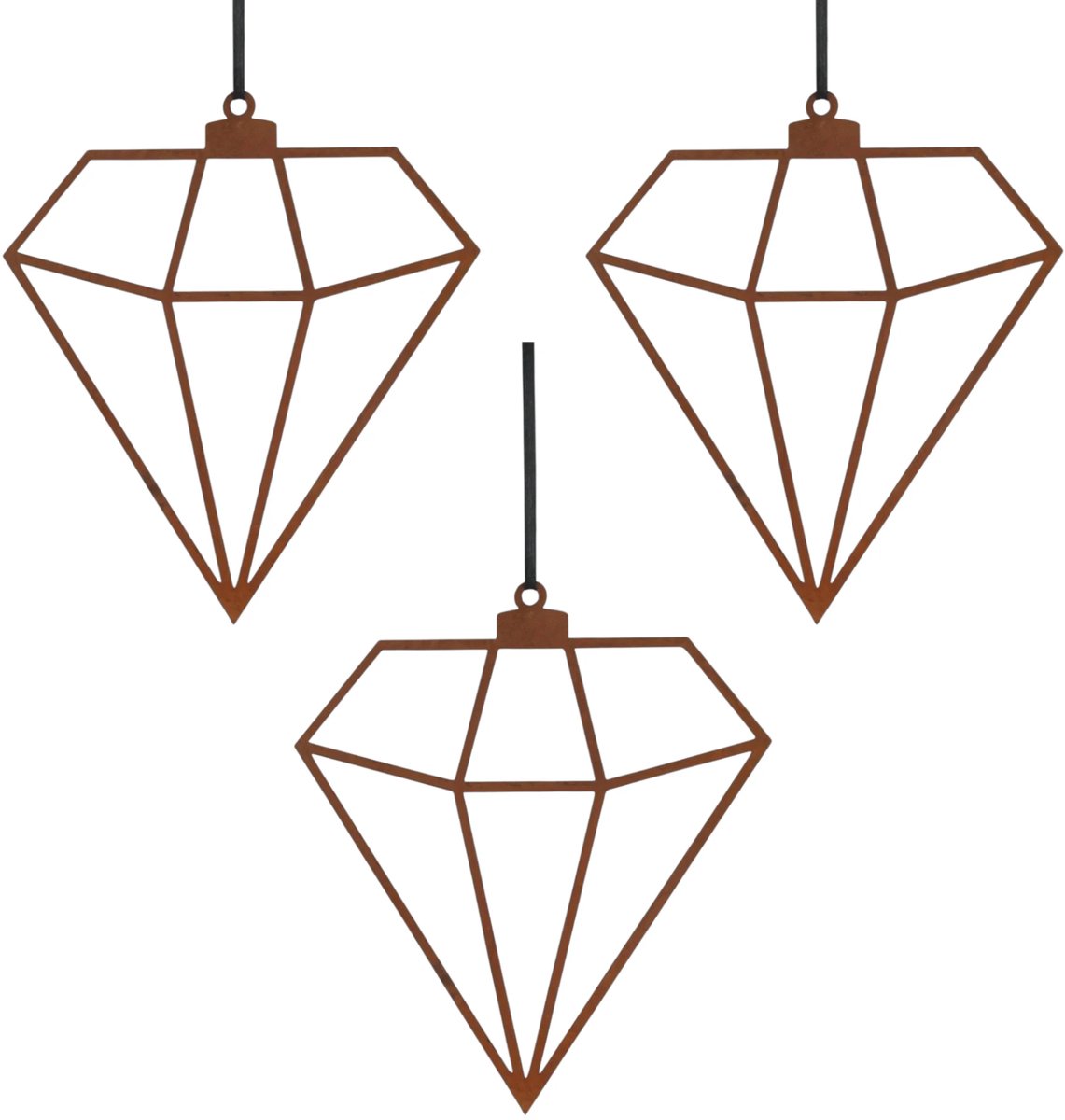 Diamant Roestige kersthanger (set 3) - Pluto Design