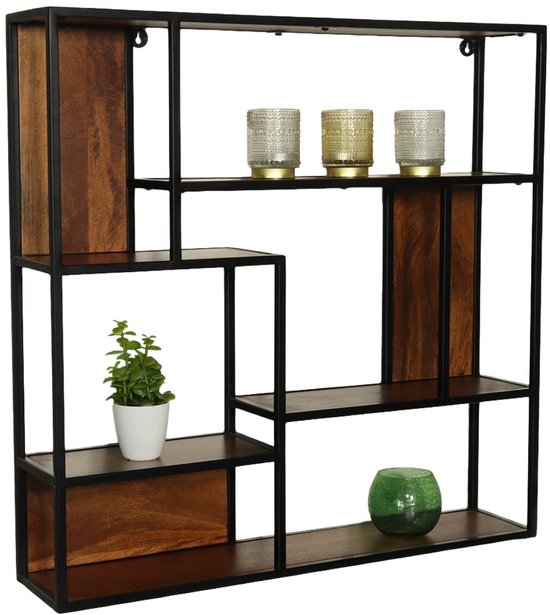 Etagère murale Emma carrée industrielle en manguier 75cm marron décoration murale en manguier