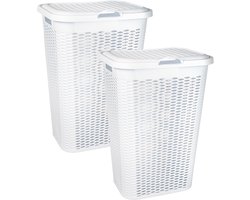 Plasticforte Wasmand Ventilation - 2x - met deksel - wit - kunststof - 51 liter - 43 x 35 x 61 cm - Badkamer - Wasgoed - Nieuw design - Zeer stevig