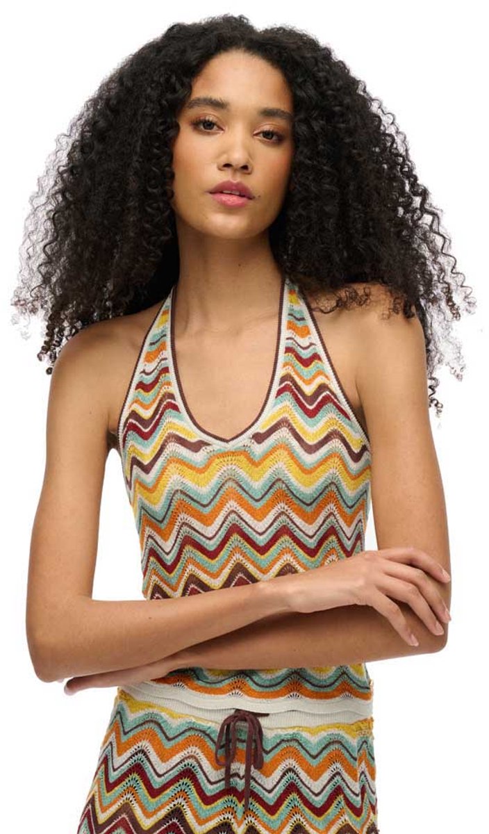 Superdry Gebreide haltertop met zigzagmotief Dames Tops Mint