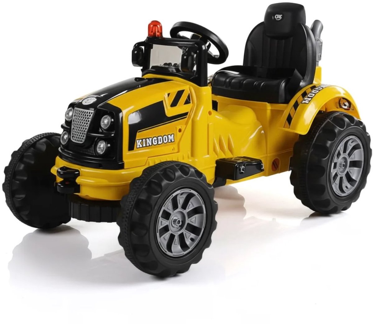 Elektrische Kindertractor 12V – 3 tot 6 jaar – Krachtig Accuvoertuig met Soft-Start & MP3 – Kindertractor met LED-Koplampen, Veiligheidsgordel & 2 Motoren – Geel
