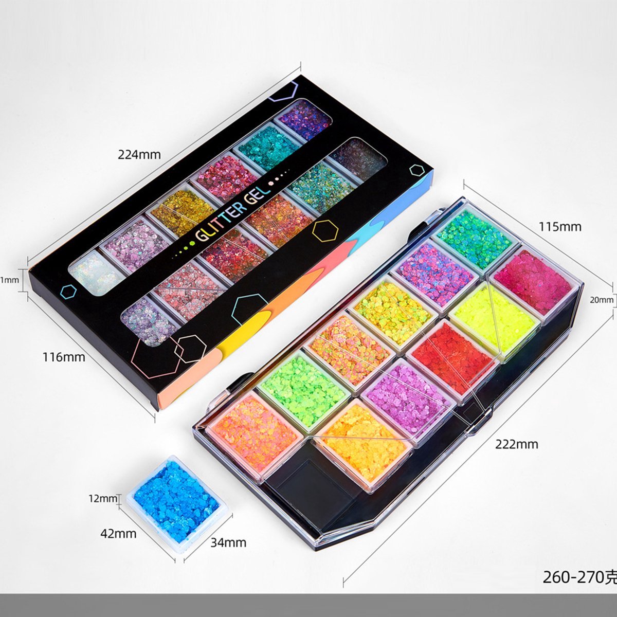 Suntac 12 Kleuren Glitter Set – Chunky Festival Glitters voor Gezicht & Lichaam – Schmink-Glittergel Palet met Goud, Zilver, Groen, Roze, Rood – Voor Schmink, Kinderen & Feest- — afbeelding 4