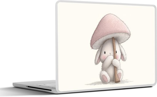 Autocollant pour ordinateur portable - 15,6 pouces - Champignon - Lapin - Rose - 36 x 27,5 cm - Autocollants pour ordinateur portable - Protection pour ordinateur portable