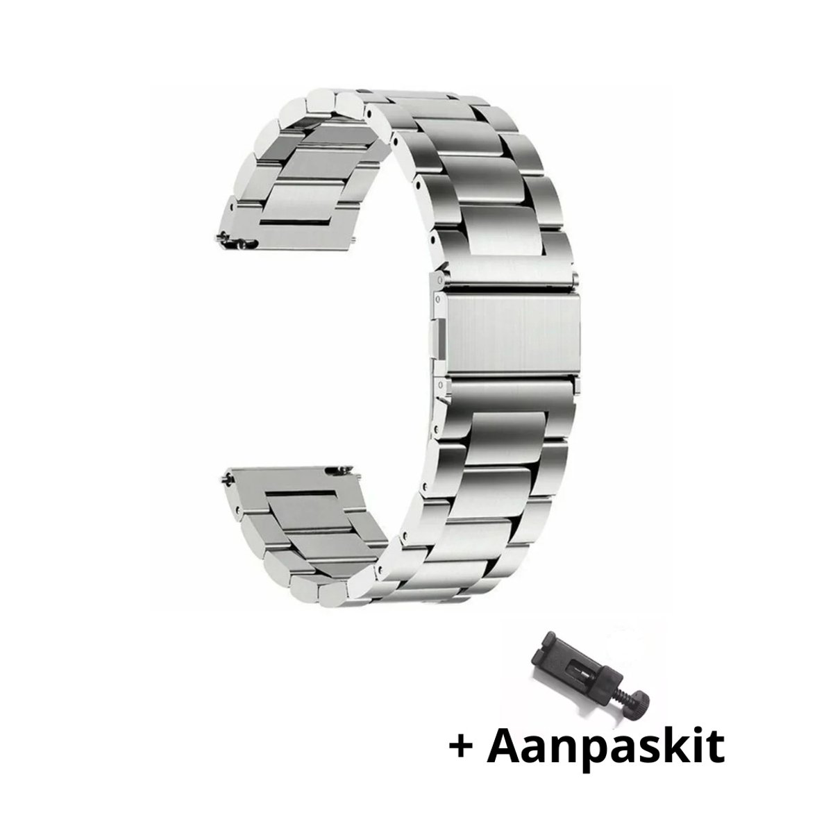 DrPhone ELITE 18MM Metalen RVS Horlogeband met Quick Release Klik Mechanisme - Inclusief aanpaskit - Universeel - Zilver