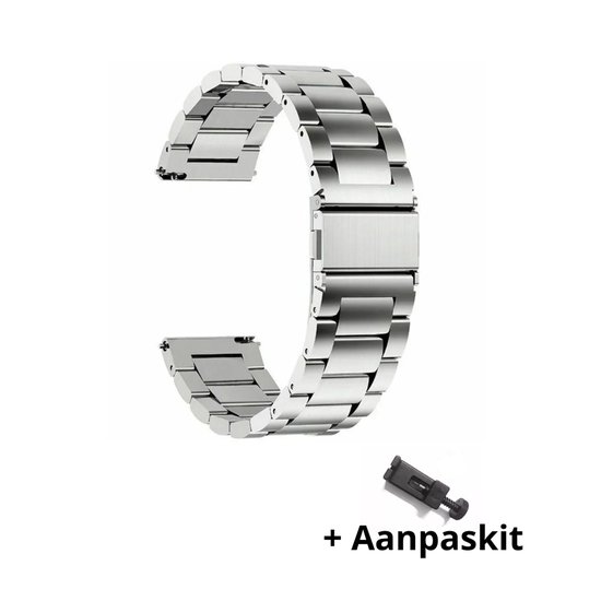 Bracelet de montre en métal argenté en acier inoxydable, avec fermoir et kit d'ajustement.