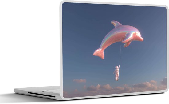 Laptop sticker - 15.6 inch - Dolfijn - Roze - Astronaut - 36x27,5cm - Laptopstickers - Laptop skin - Cover