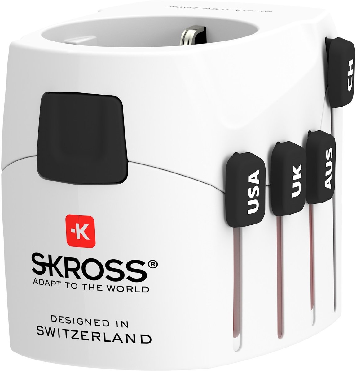 De krachtige 3-polige wereldreisadapter voor reizigers van over de hele wereld met USB-poort