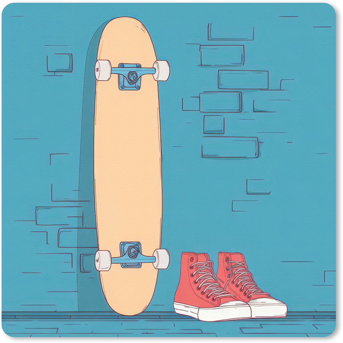Muismat XXL 60x60 cm - Bureau onderlegger - Bureau mat Skateboard - Gympen - Rood - Minimalistisch - Bureaumat - Gaming mousepad xl - Bureaulegger groot - Computer deskmat