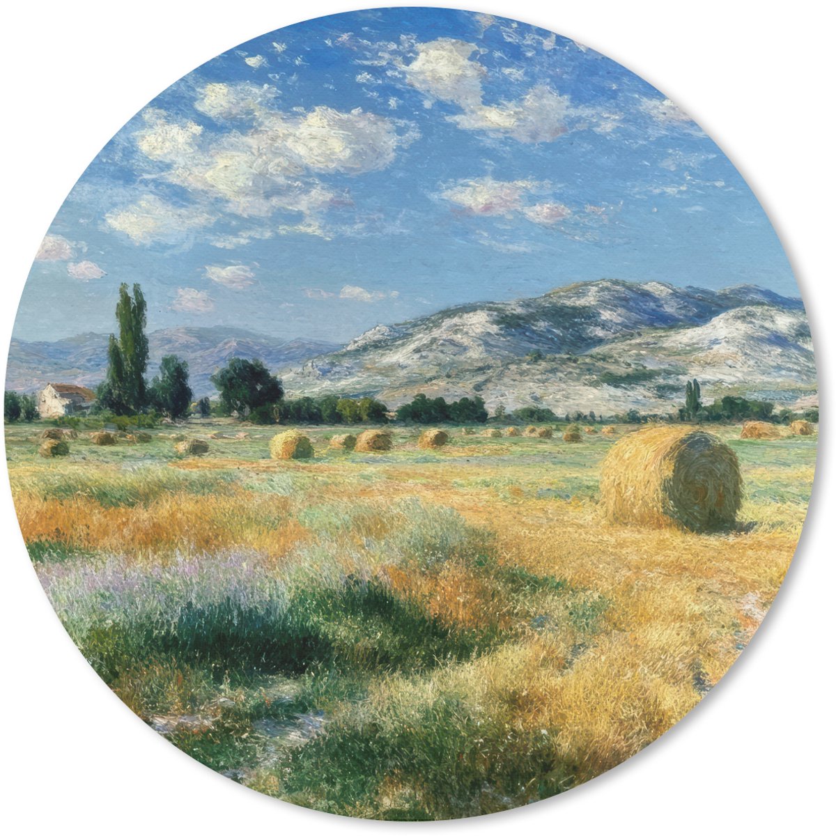 Muismat rond 30x30 cm - Mousepad Landschap - Strobalen - Bergen - Wolken - Ronde muismatten