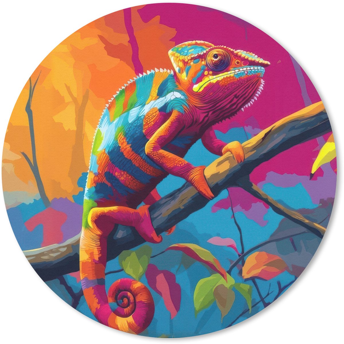 Muismat rond 20x20 cm - Mousepad Kameleon - Tak - Gestreept - Bladeren - Ronde muismatten