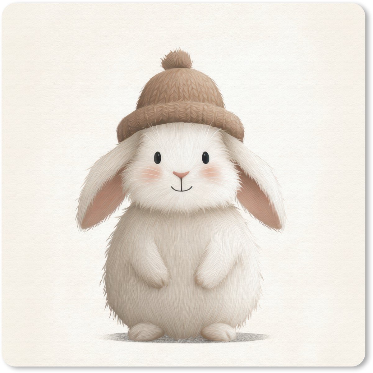 Muismat 20x20 cm - Mousepad Konijn - Muts - Oren - Beige - Muismatten