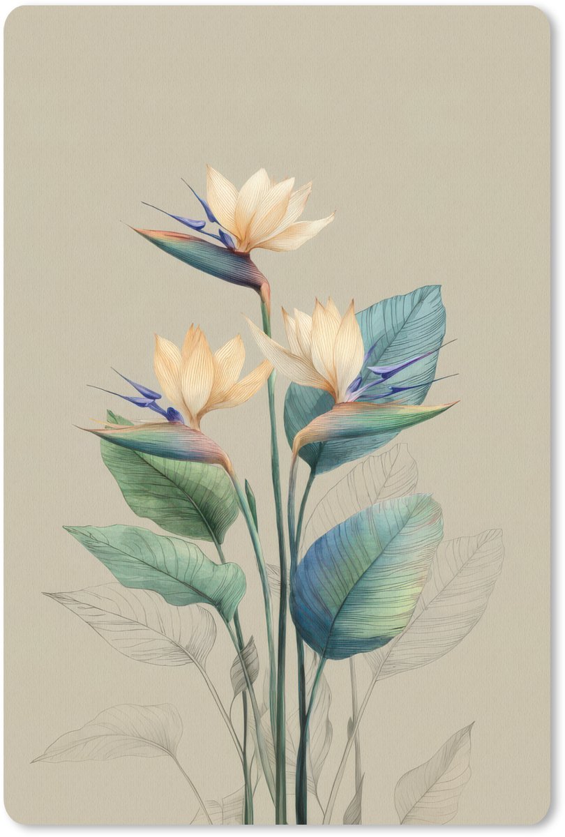Muismat 18x27 cm - Mousepad Paradijsvogelbloemen - Blauwgroene bladeren - Beige - Muismatten