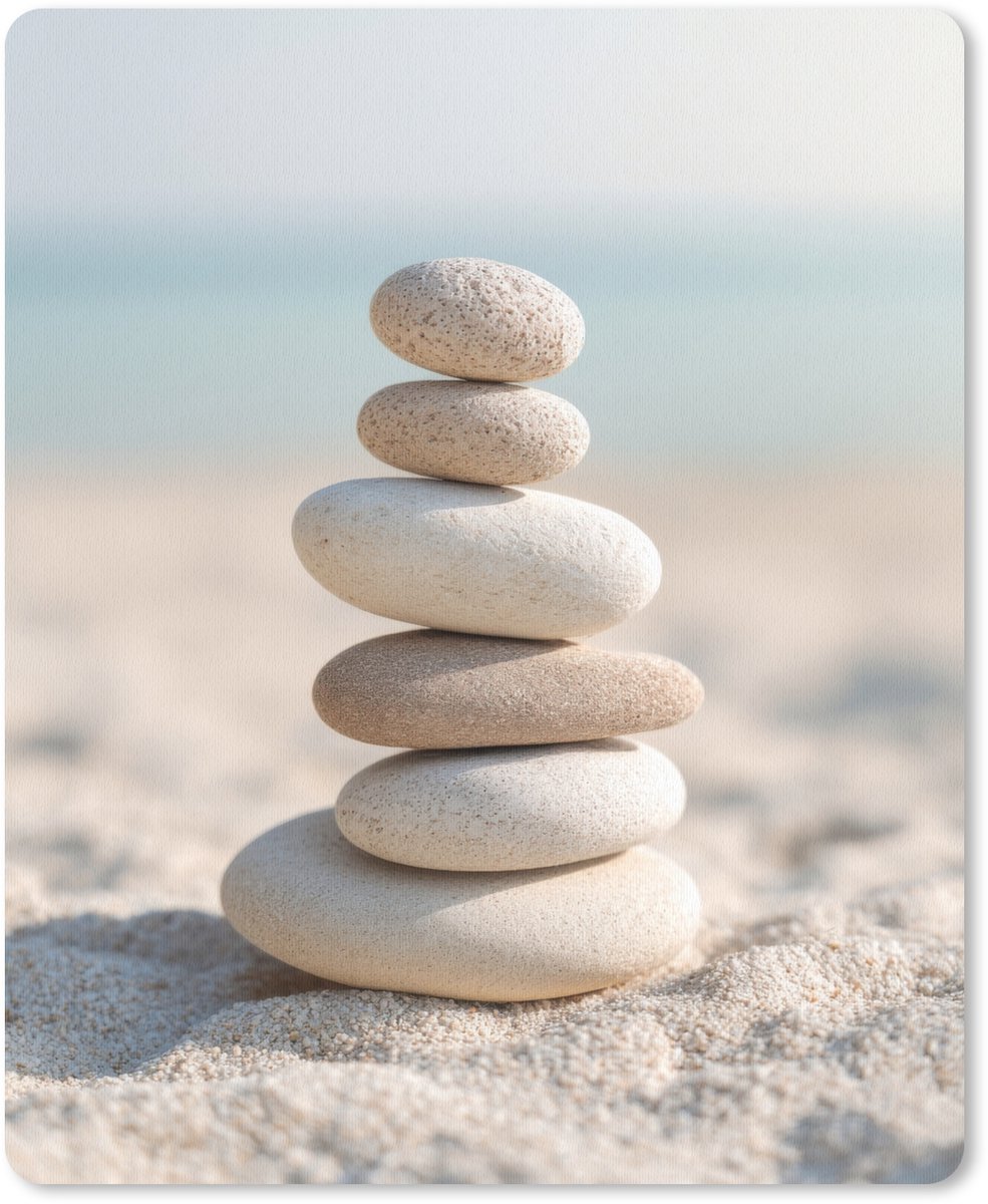 Muismat 19x23 cm - Mousepad Stenen - Stapel - Zand - Zee - Muismatten