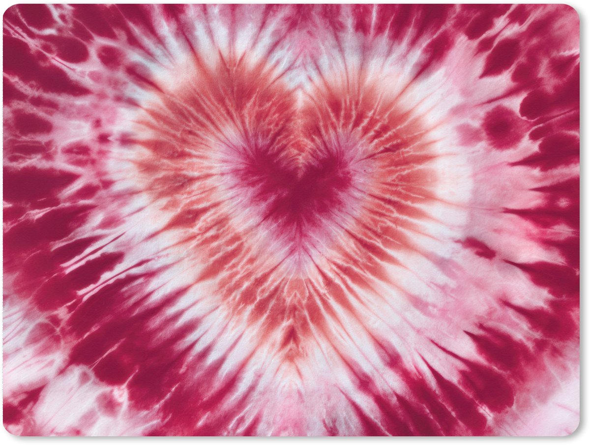 Muismat XXL 80x60 cm - Bureau onderlegger - Bureau mat Hartvorm - Roze - Tie dye - Bureaumat - Gaming mousepad xl - Bureaulegger groot - Computer deskmat