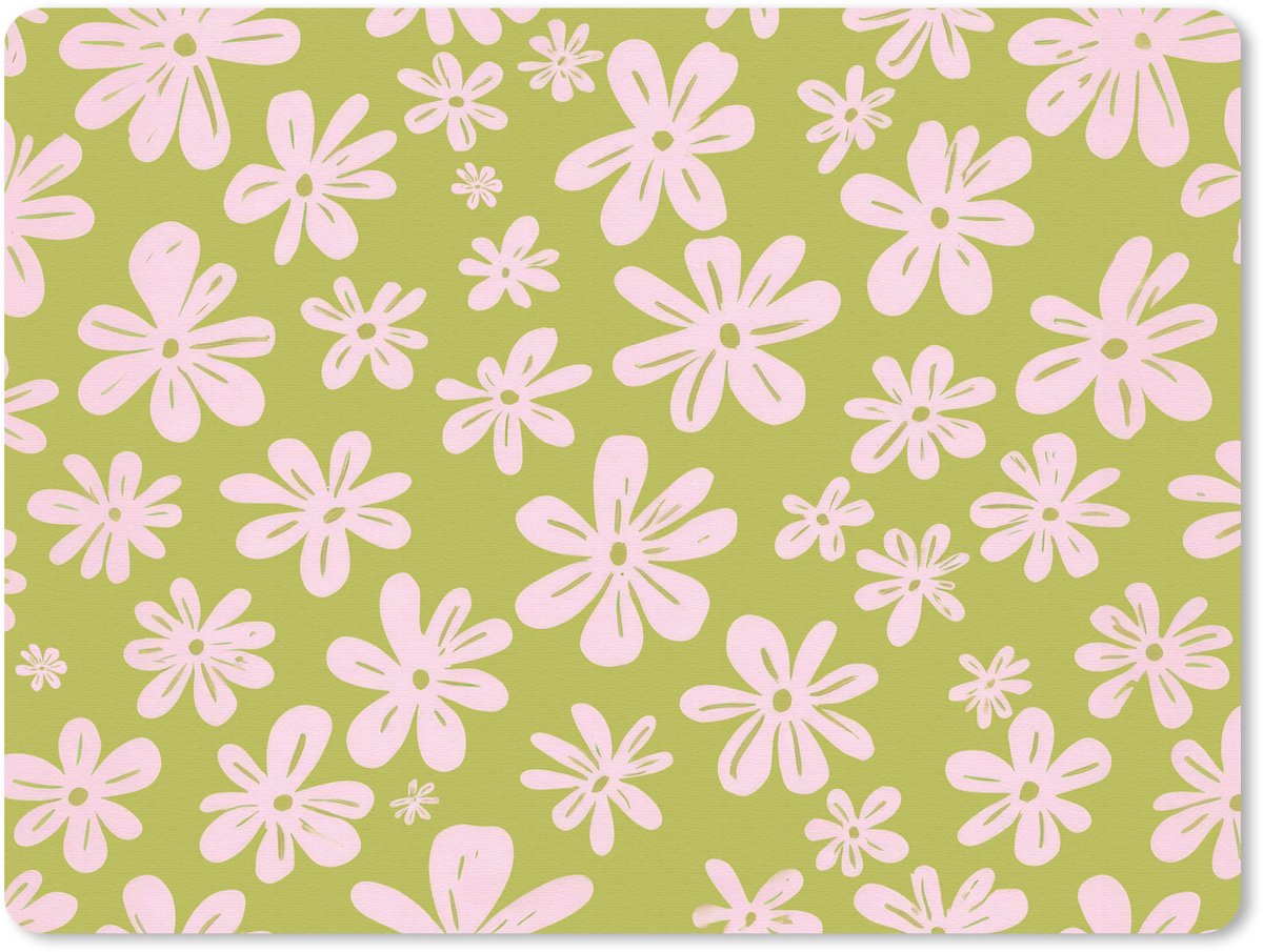 Muismat 23x19 cm - Mousepad Bloemen - Roze - Getekend - Patroon - Muismatten