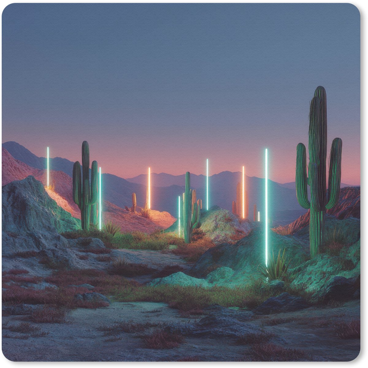 Muismat 20x20 cm - Mousepad Cactus - Lichtzuilen - Zonsondergang - Muismatten