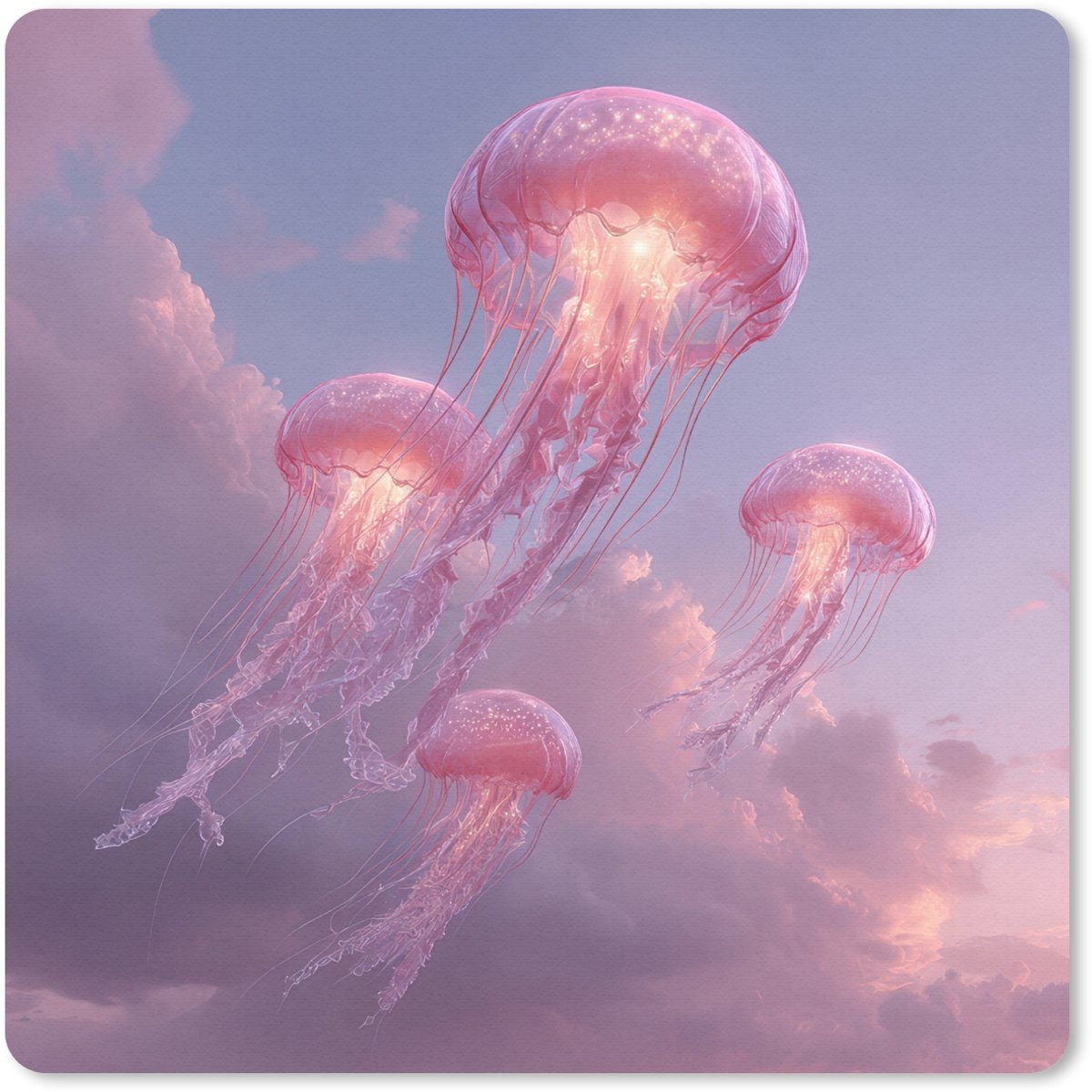 Muismat 30x30 cm - Mousepad Kwallen - Roze - Wolken - Muismatten