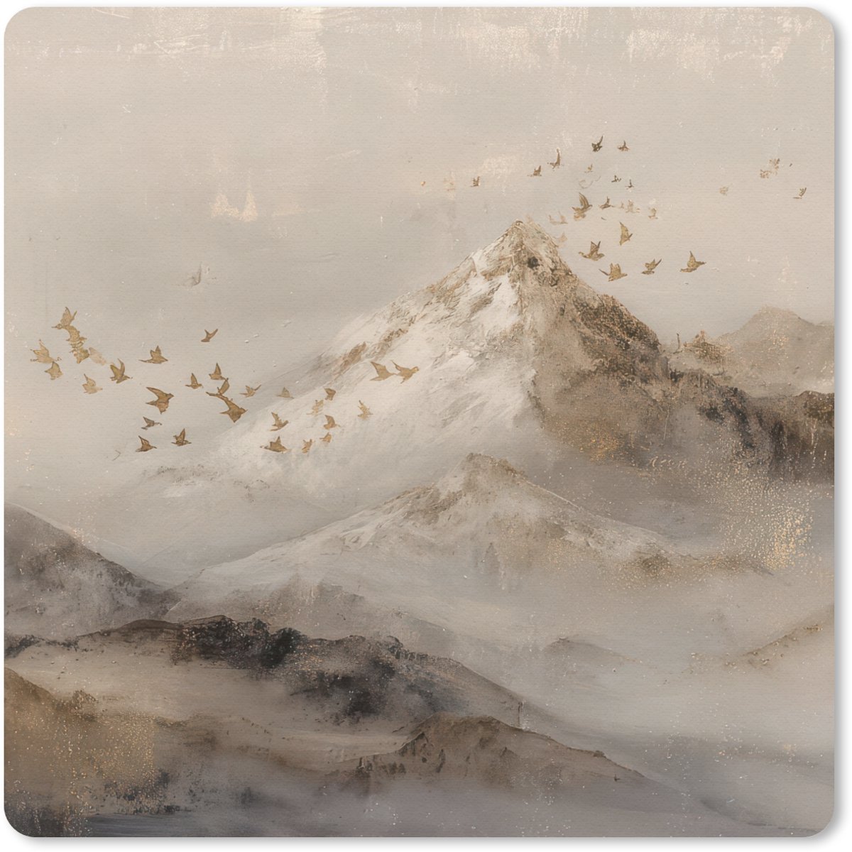 Muismat 20x20 cm - Mousepad Berglandschap - Mist - Penseelstreken - Muismatten