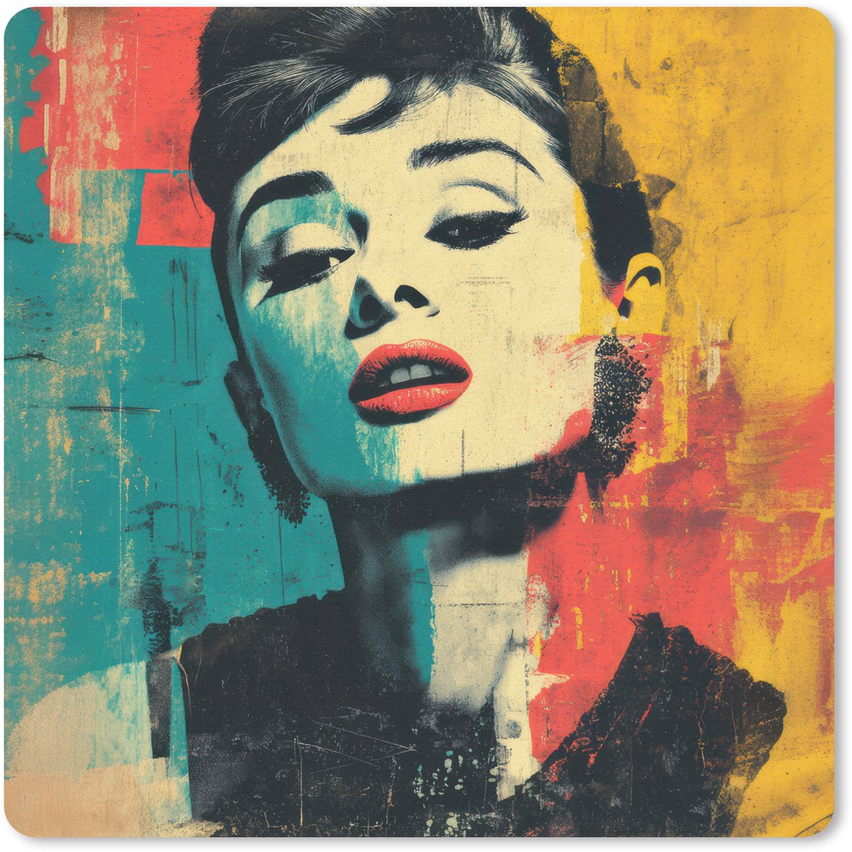 Muismat 30x30 cm - Mousepad Vrouw - Rode lippen - Expressief - Grafisch - Muismatten