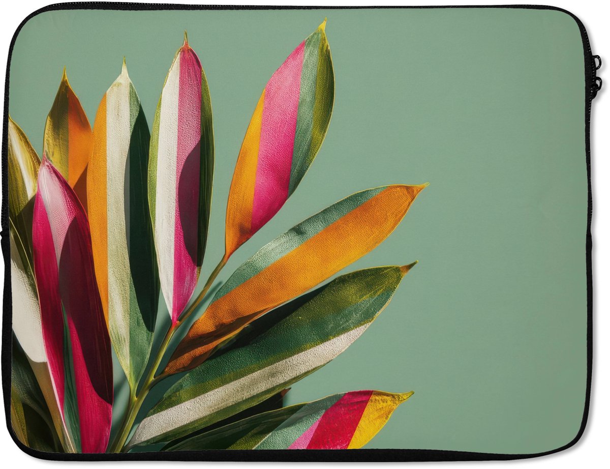 Laptophoes 15.6 inch - Bladeren - Tak - Kleurrijk - Laptop sleeve - Binnenmaat 37x26 cm - Zwarte achterkant
