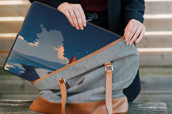 Laptophoes 17 inch - Vuurtoren - Zee - Wolken - Laptop sleeve - Binnenmaat 41x28 cm - Zwarte achterkant