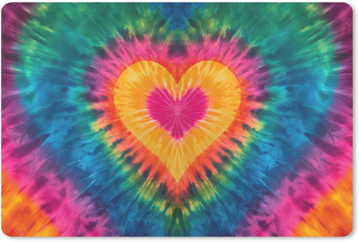Muismat 27x18 cm - Mousepad Hart - Tie Dye - Kleurrijk - Muismatten