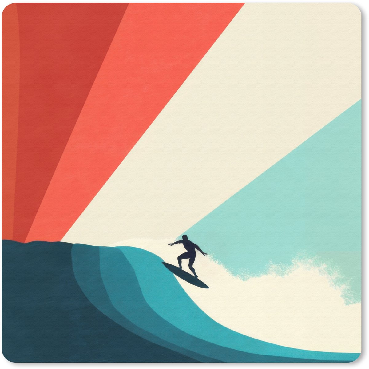 Muismat 30x30 cm - Mousepad Surfer - Abstract - Golven - Zonnestralen - Muismatten