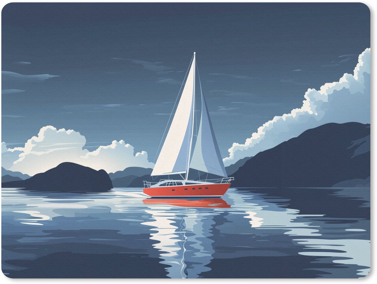 Muismat 23x19 cm - Mousepad Zeilboot - Donkere bergen - Stilte - Muismatten