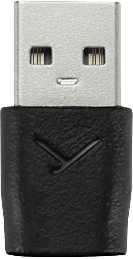 Zwarte USB-A naar USB-C adapter met het beyerdynamic logo.