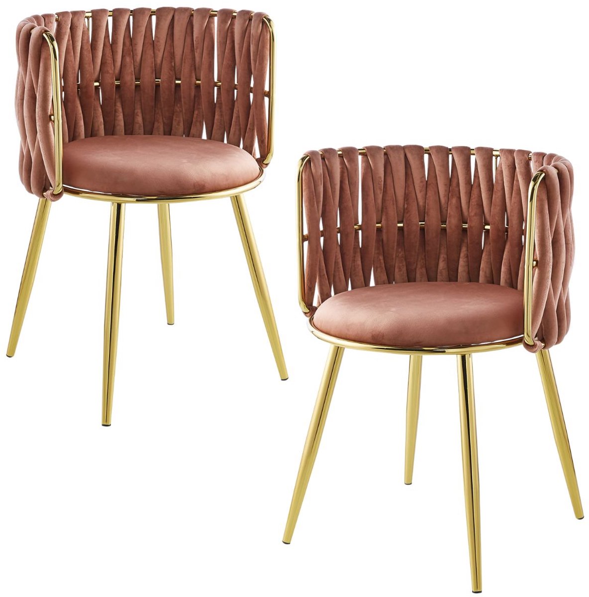 Floraya - Set 2 eetkamerstoelen Melly - Roze/Goud - 53x57x85 cm - Velours - (LxBxH)Draagkracht 150KG - Design
