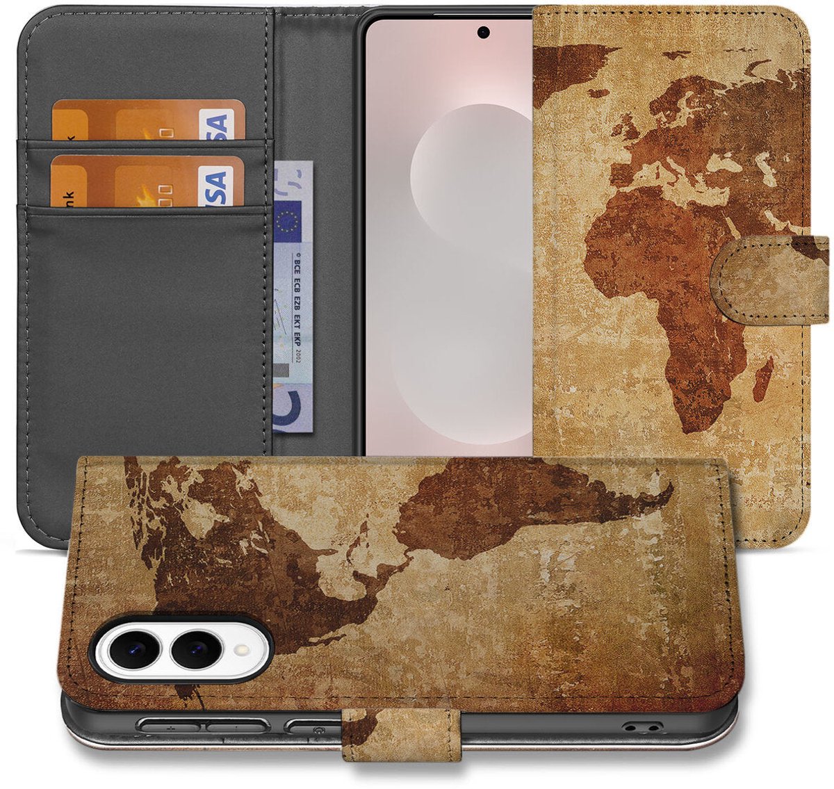 Samsung Galaxy S25 Edge Flip Cover Wereldkaart