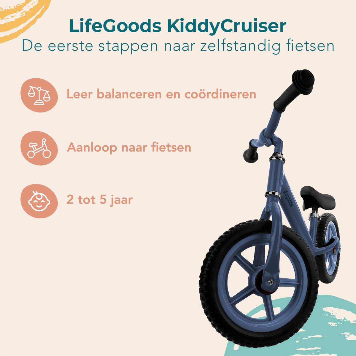 LifeGoods Loopfiets - Speelgoed 2 jaar en ouder - Jongens en Meisjes - Balance Bike - Loopfietsje - Marineblauw — afbeelding 2